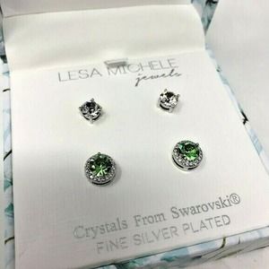 Lesa Michele Jewels Earring Set Crystals From Swarovski Fine Silver Plated NIB